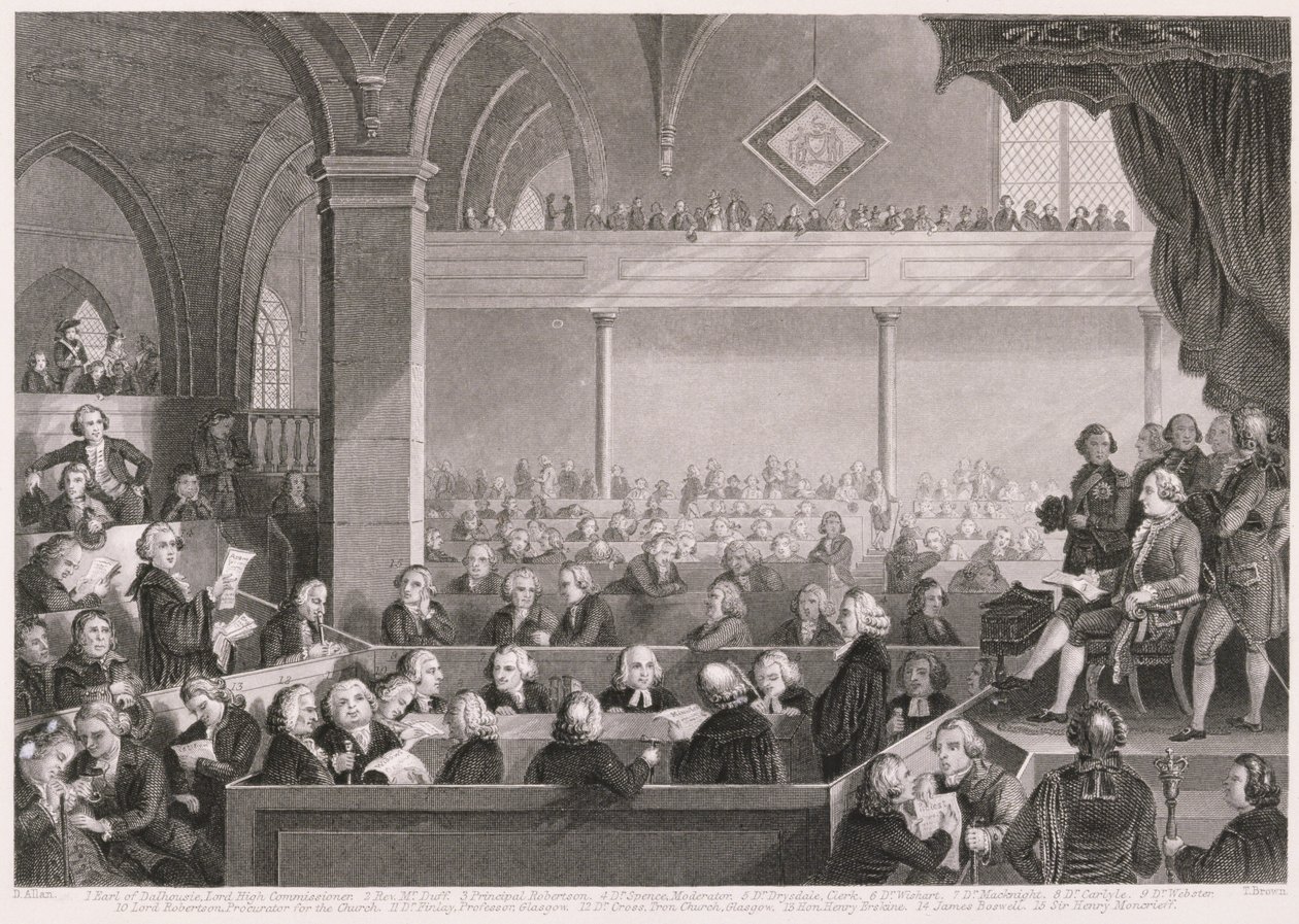 The General Assembly of the Church of Scotland som 1783, graverad av T. Brown, från 