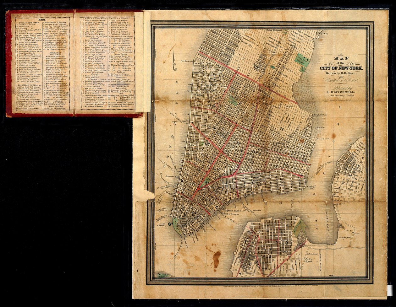 Karta över staden New York, för New York som det ser ut 1834, 1834 av David Burr