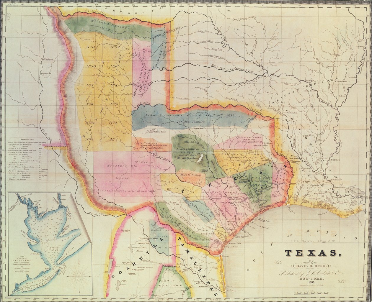 Karta över delstaten Texas, 1835 av David Burr