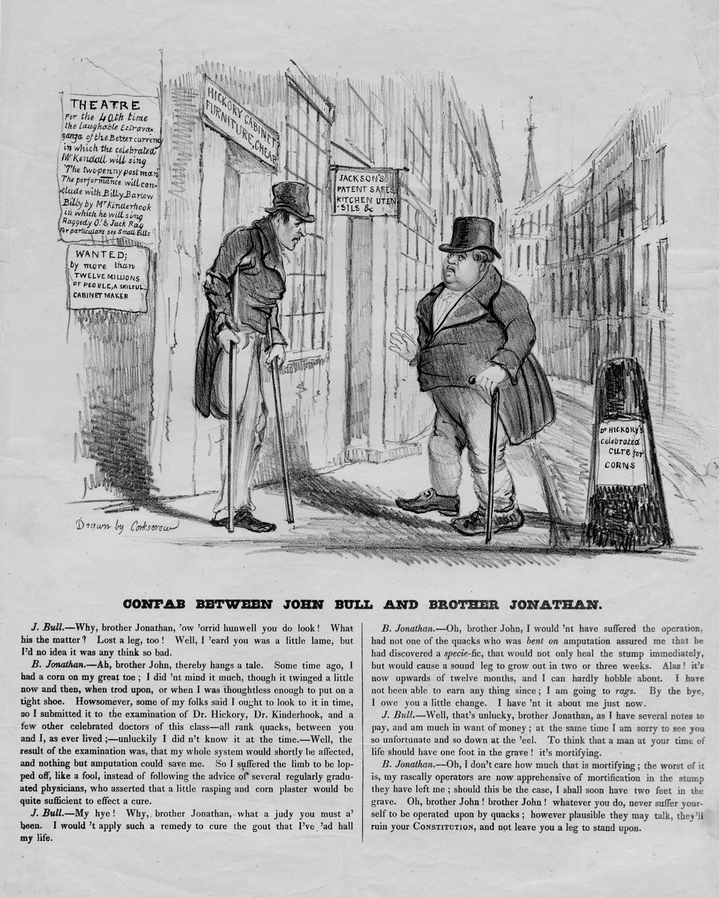 Konfab mellan John Bull och bror Jonathan, ca 1836 av David Claypoole Johnston