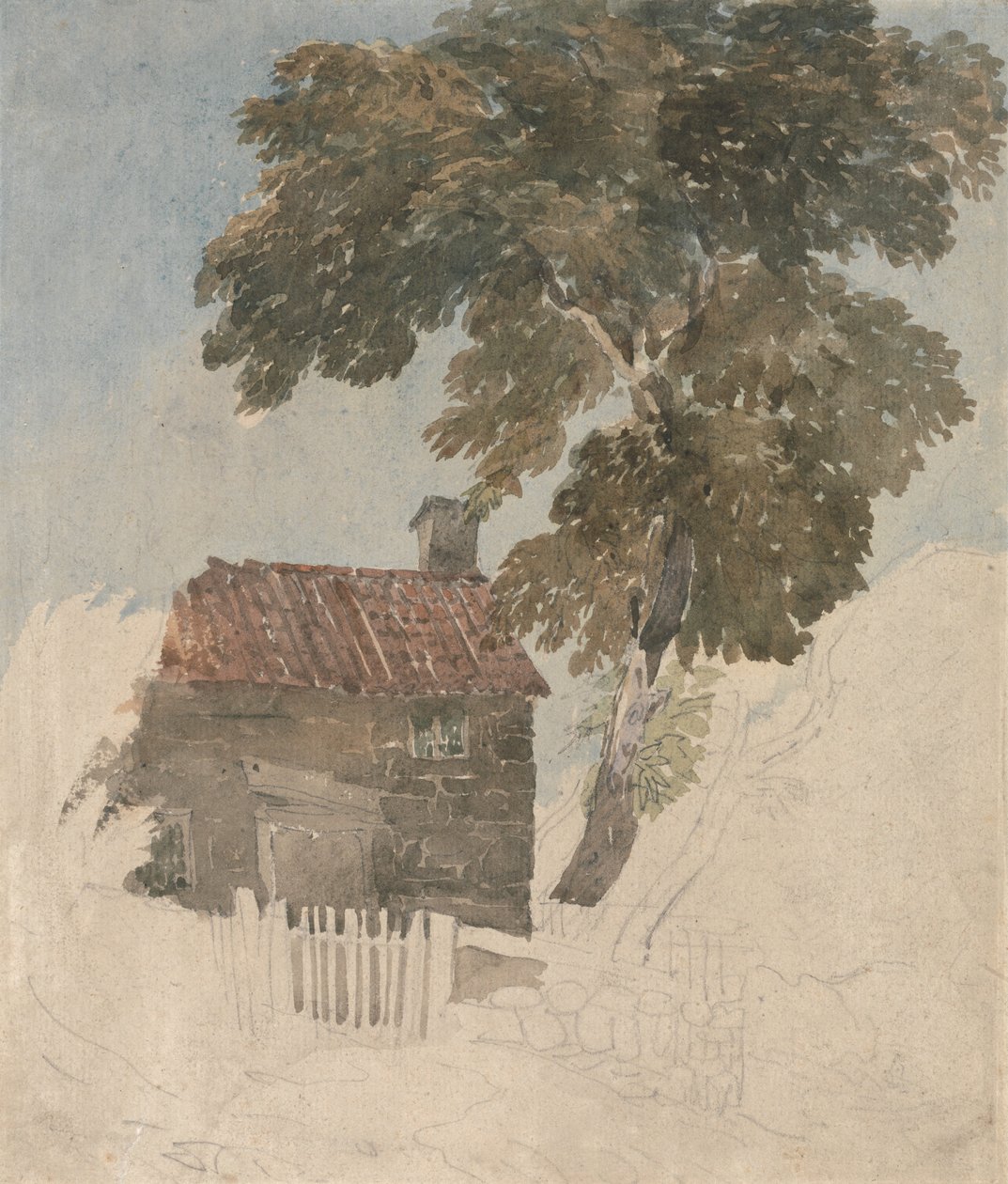 Stuga och träd av David Cox