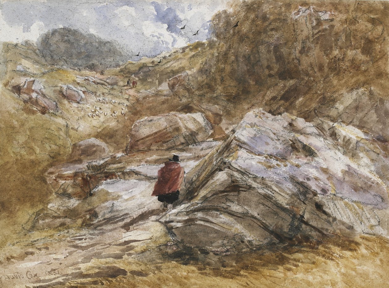 Bergspass vid Bettws-y-Coed, 1851 (akvarell över svart krita) av David Cox