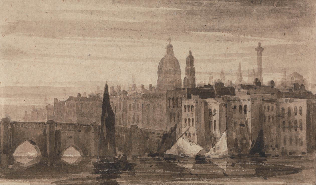 Gamla London Bridge och St Pauls Cathedral från Themsen av David Cox