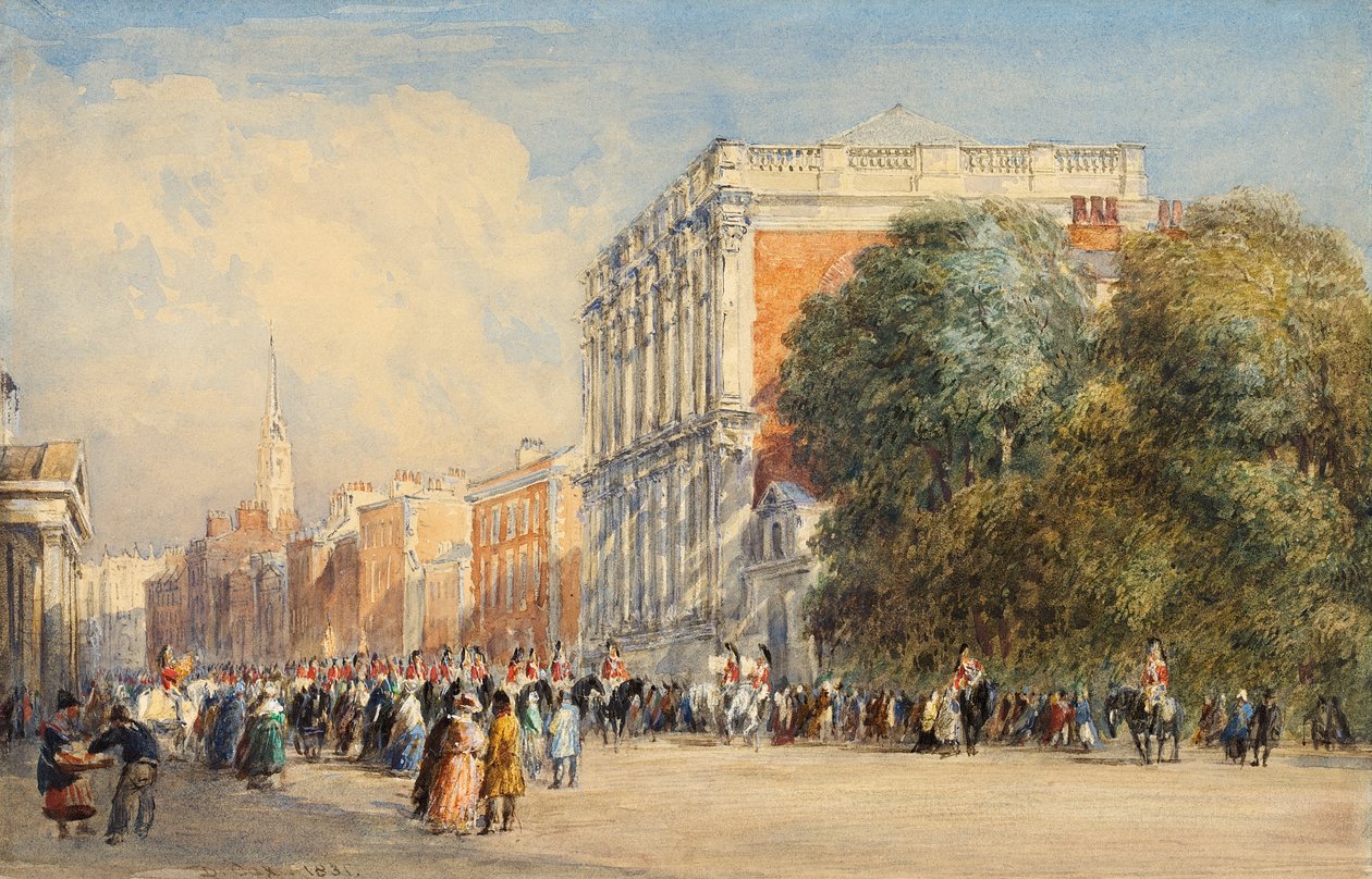 Gamla Whitehall med livvakterna, 1831 av David Cox
