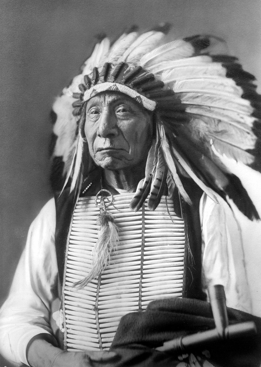 Red Cloud, Dakota Chief, bär en huvudbonad, 1880-talet av David Frances Barry