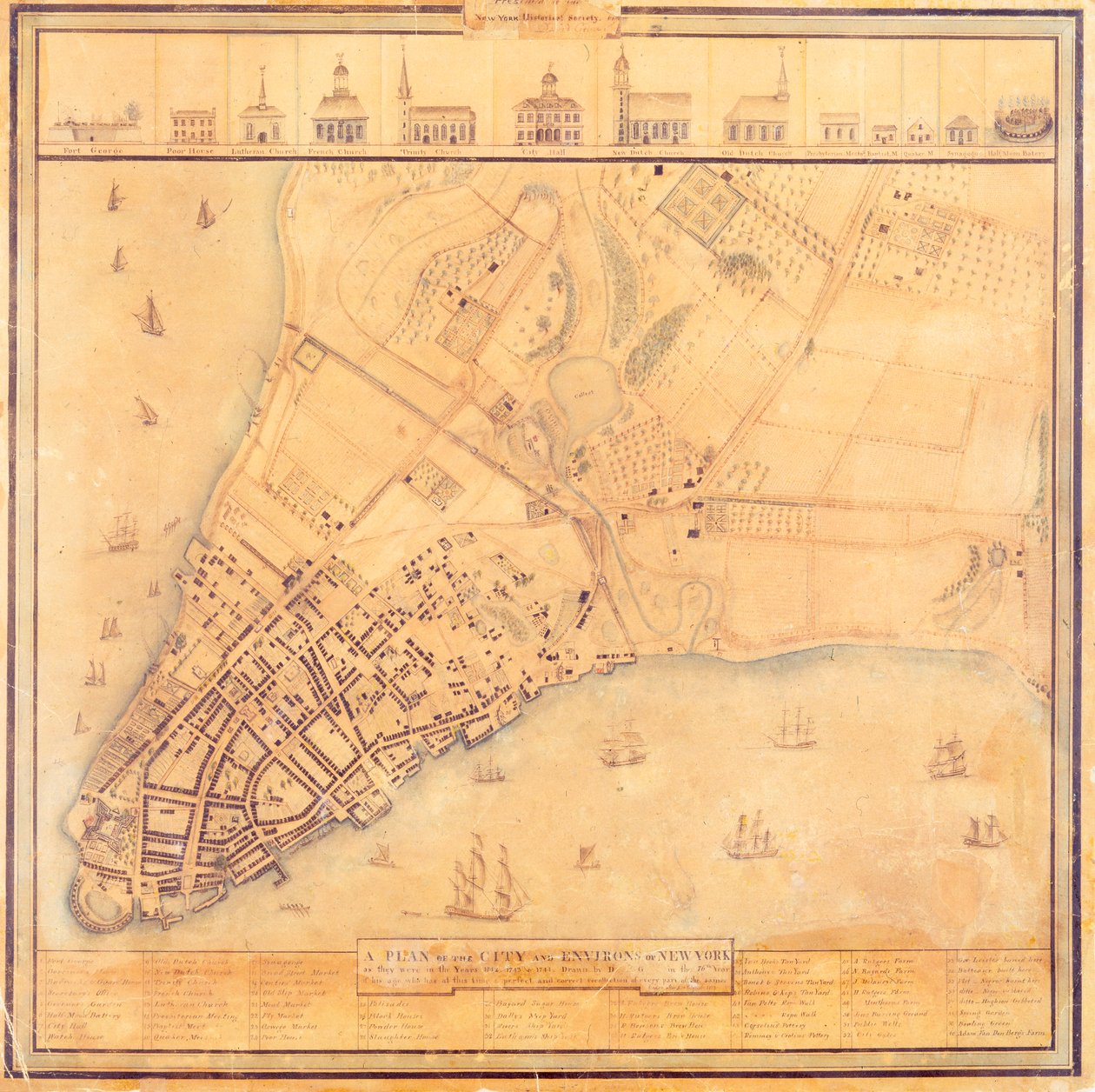 Karta över Manhattan, ca 1740 av David Grim