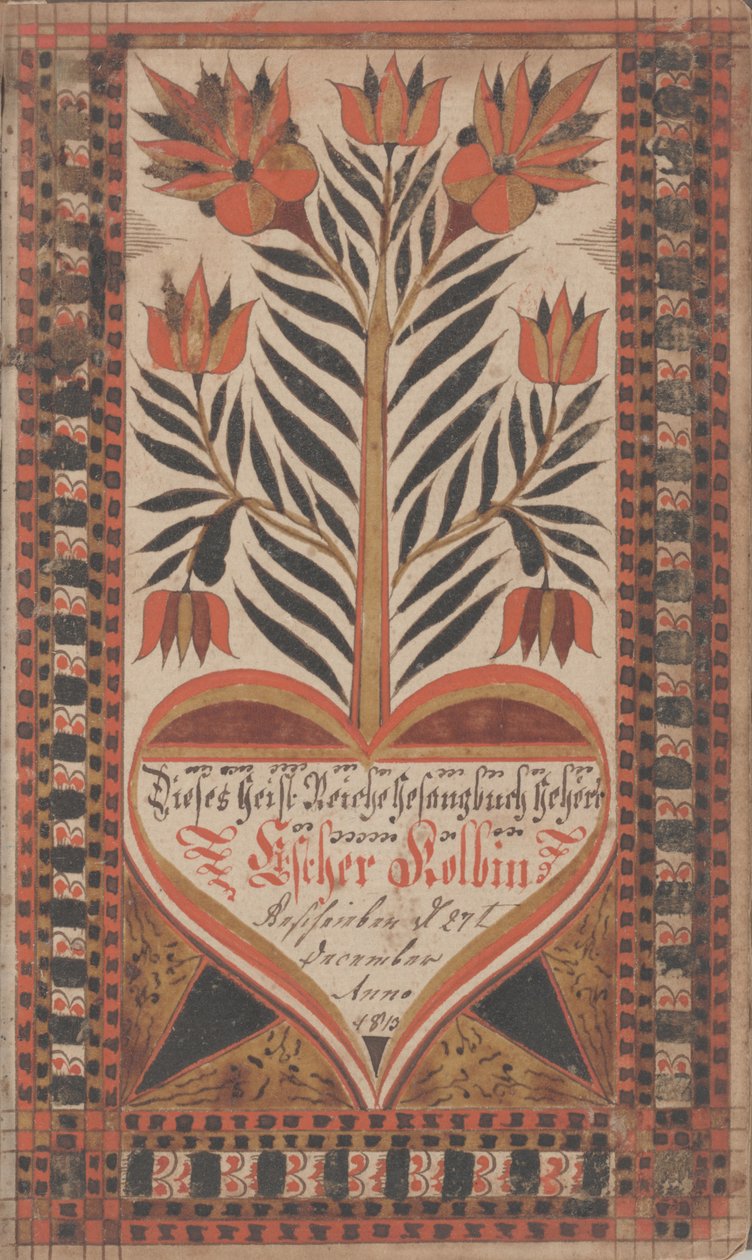 Bokmärke för Esther Kolb, 27 december 1813 (bläck och färg på papper) av David Kulp