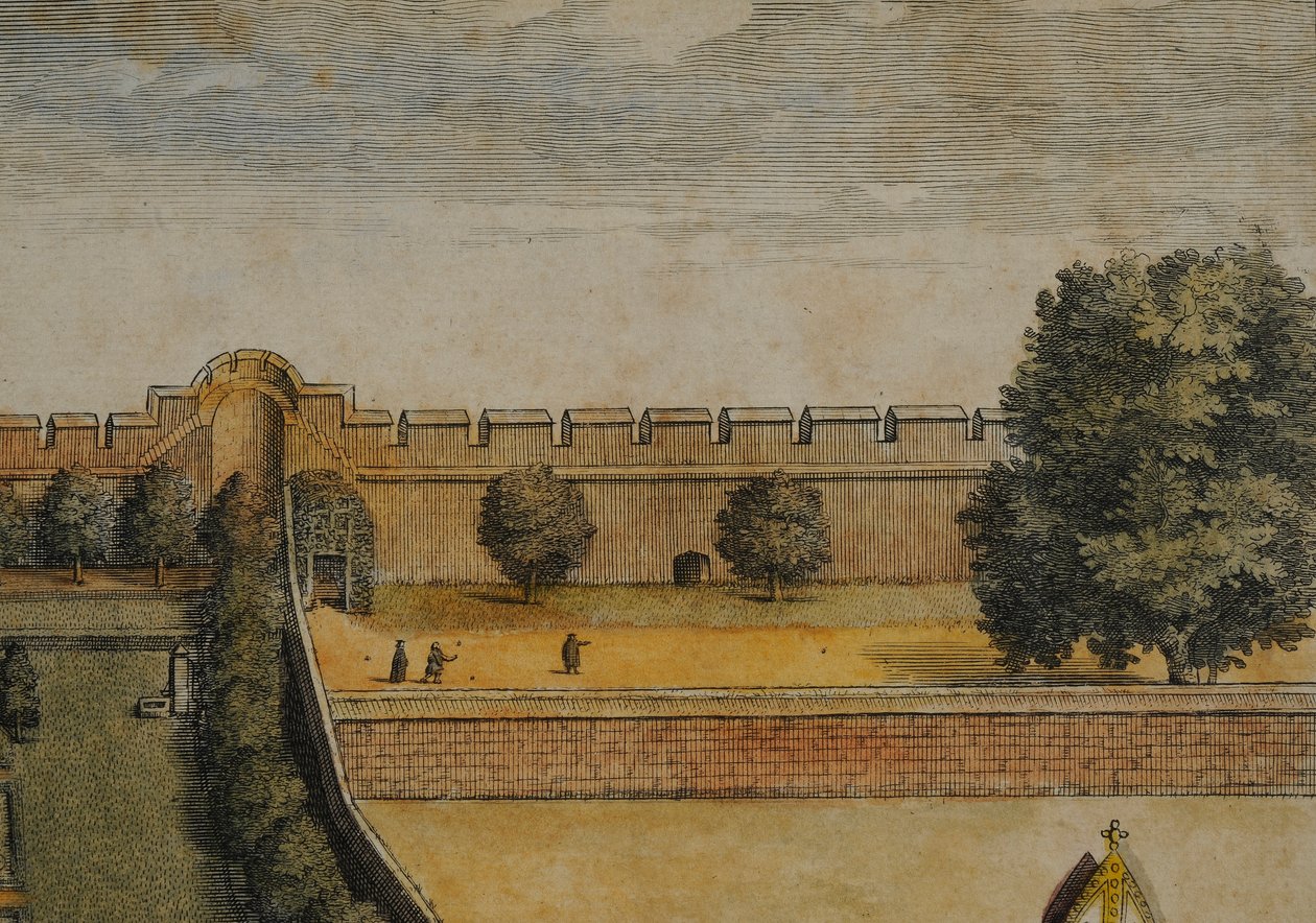 Collegium Novum (detalj) (handfärgad gravyr) av David Loggan
