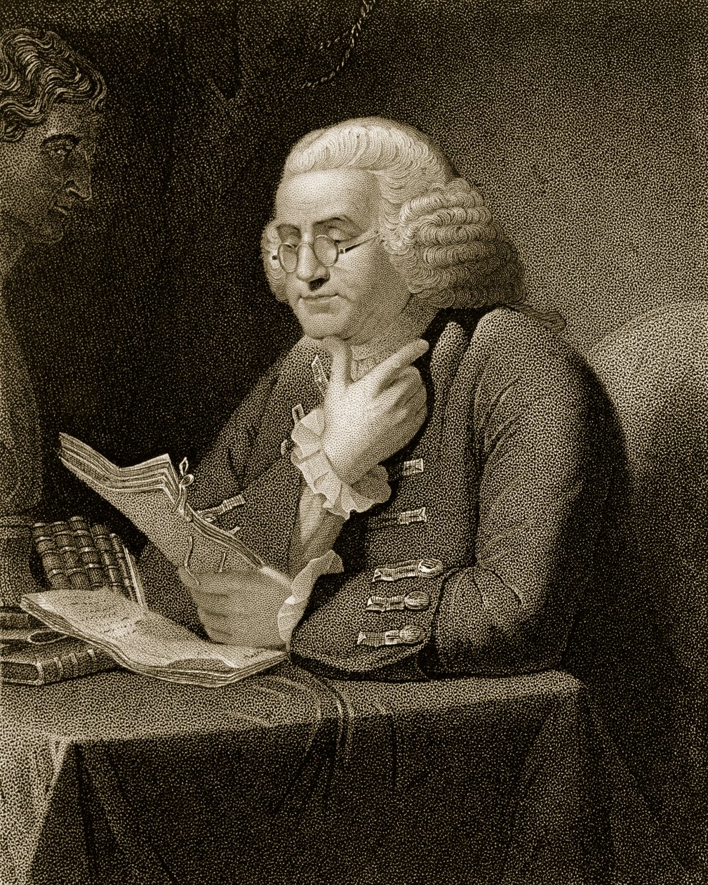 Porträtt av Benjamin Franklin, graverat av Thomas B. Welch (1814-74) av David Martin