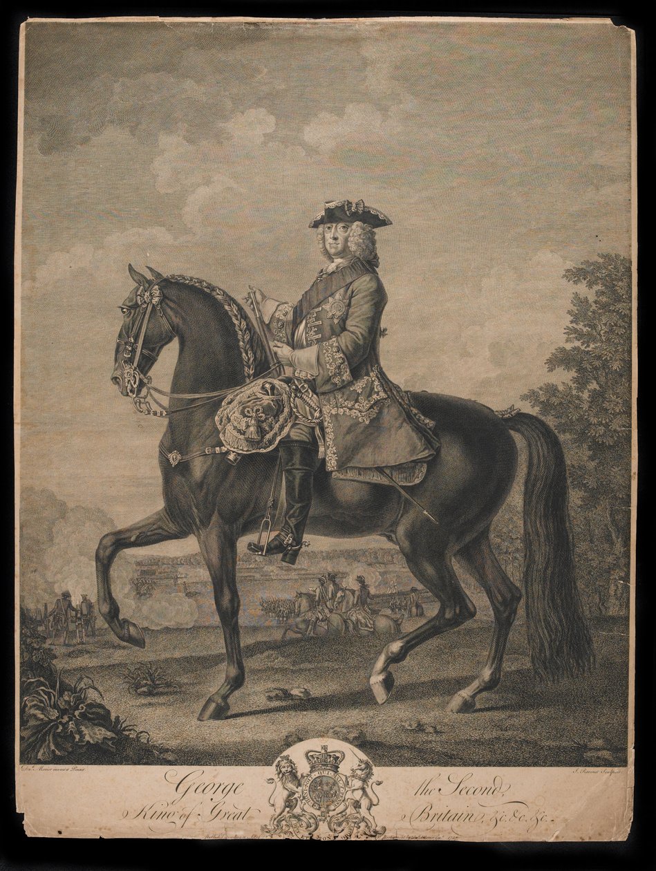King George II (1683-1760), graverad av S. Ravenet (1683-1760) publicerad av David Morier, december 1757 av David Morier