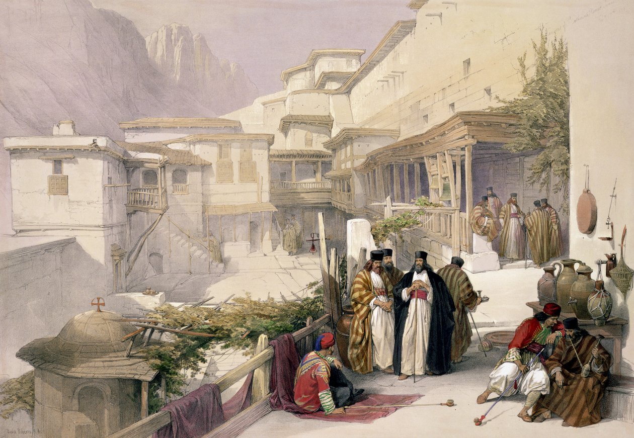 Klostret St. Catherine, Mount Sinai, 17 februari 1839, skylt 120 från volym III av "The Holy Land", graverad av Louis Haghe (1806-85) pub. 1849 av David Roberts