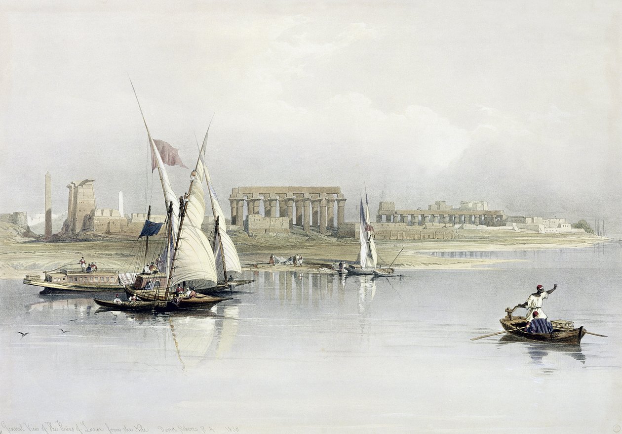 Allmän syn på ruinerna av Luxor från Nilen, från Egypten och Nubia, Vol.1 av David Roberts