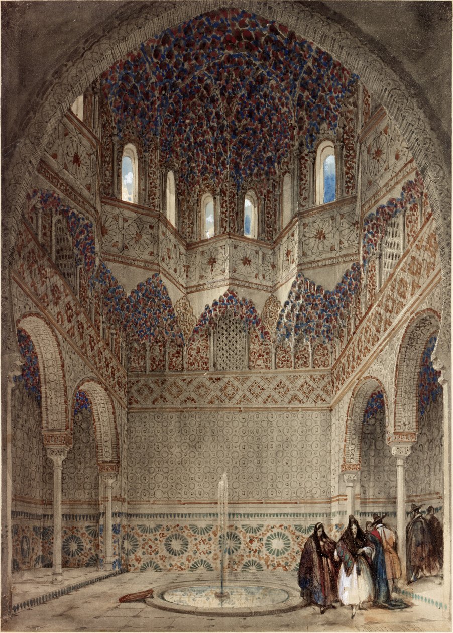 I Alhambra-palatset, Granada (bc, blyerts och wc på papper) av David Roberts