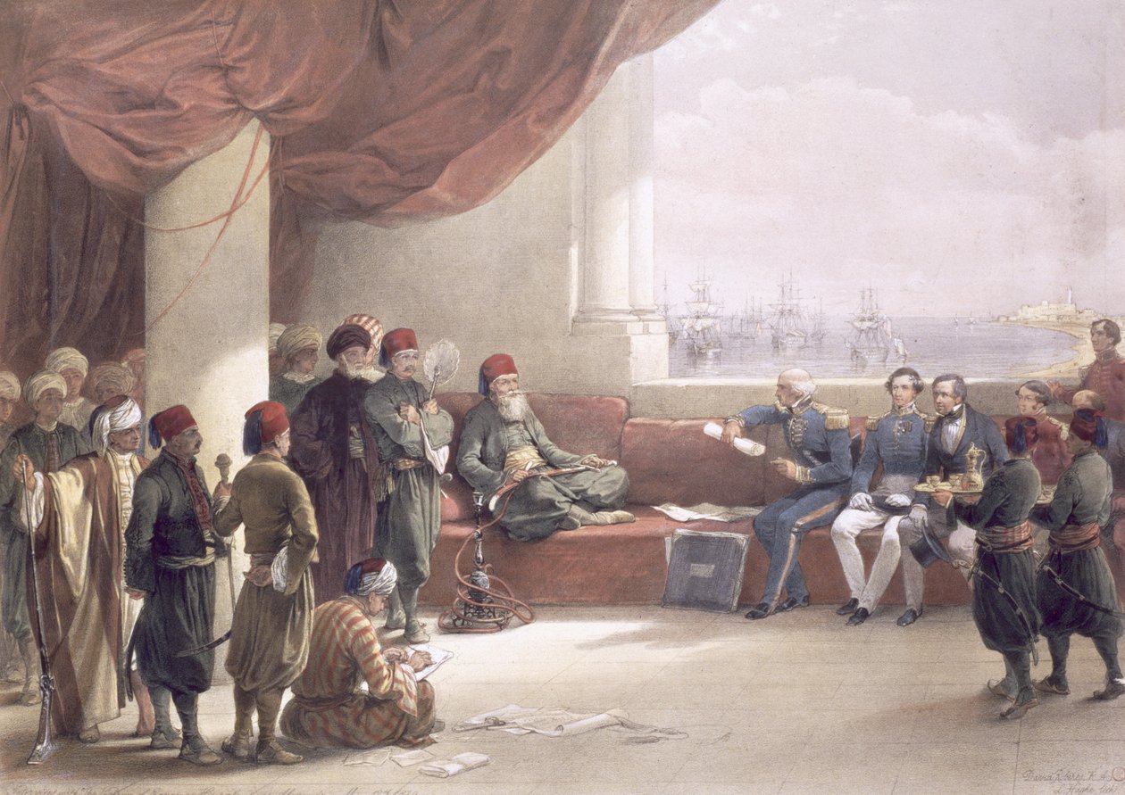 Intervju med vicekungen av Egypten i hans palats i Alexandria, 12 maj 1839, från Egypten och Nubia, Vol.3 av David Roberts