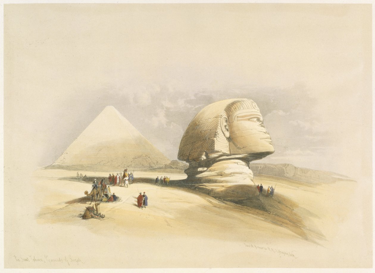 Den stora sfinxen och pyramiderna i Giza, från Egypten och Nubien, Vol.1 av David Roberts
