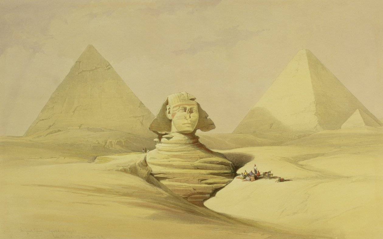 Den stora sfinxen och pyramiderna i Giza, från Egypten och Nubien, Vol.1 av David Roberts