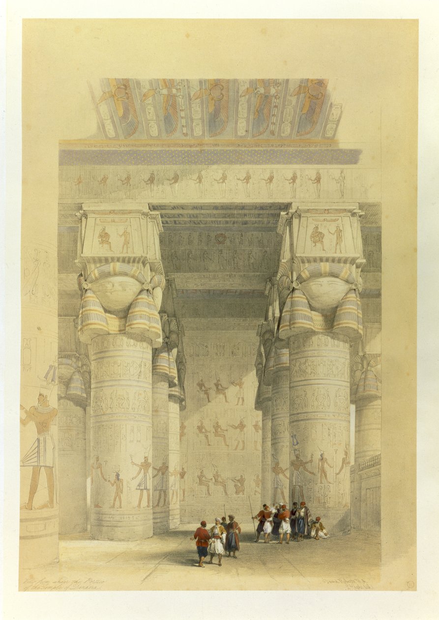 Utsikt från under portiken av templet vid Dendarah, från Egypten och Nubia, Vol.1 av David Roberts