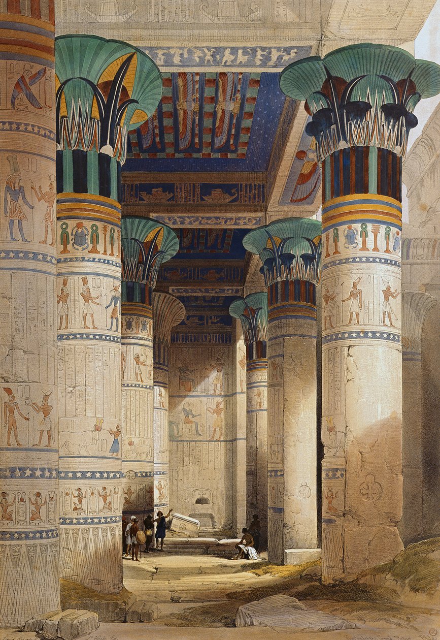 Utsikt under Grand Portico, Philae, från Egypten och Nubia, Vol.1 av David Roberts