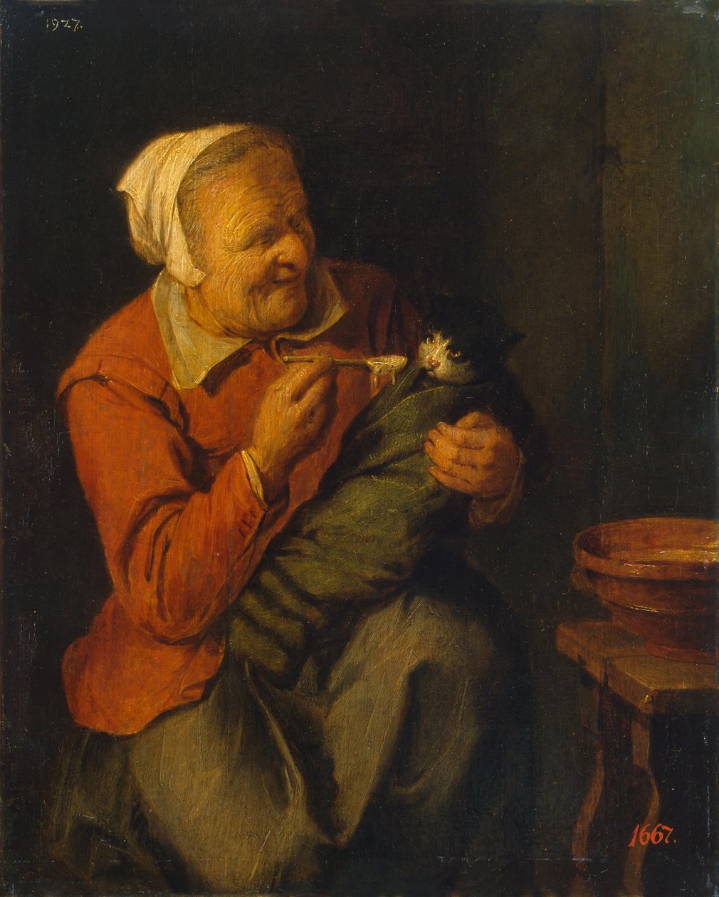 Bondekvinna med en katt av David Ryckaert