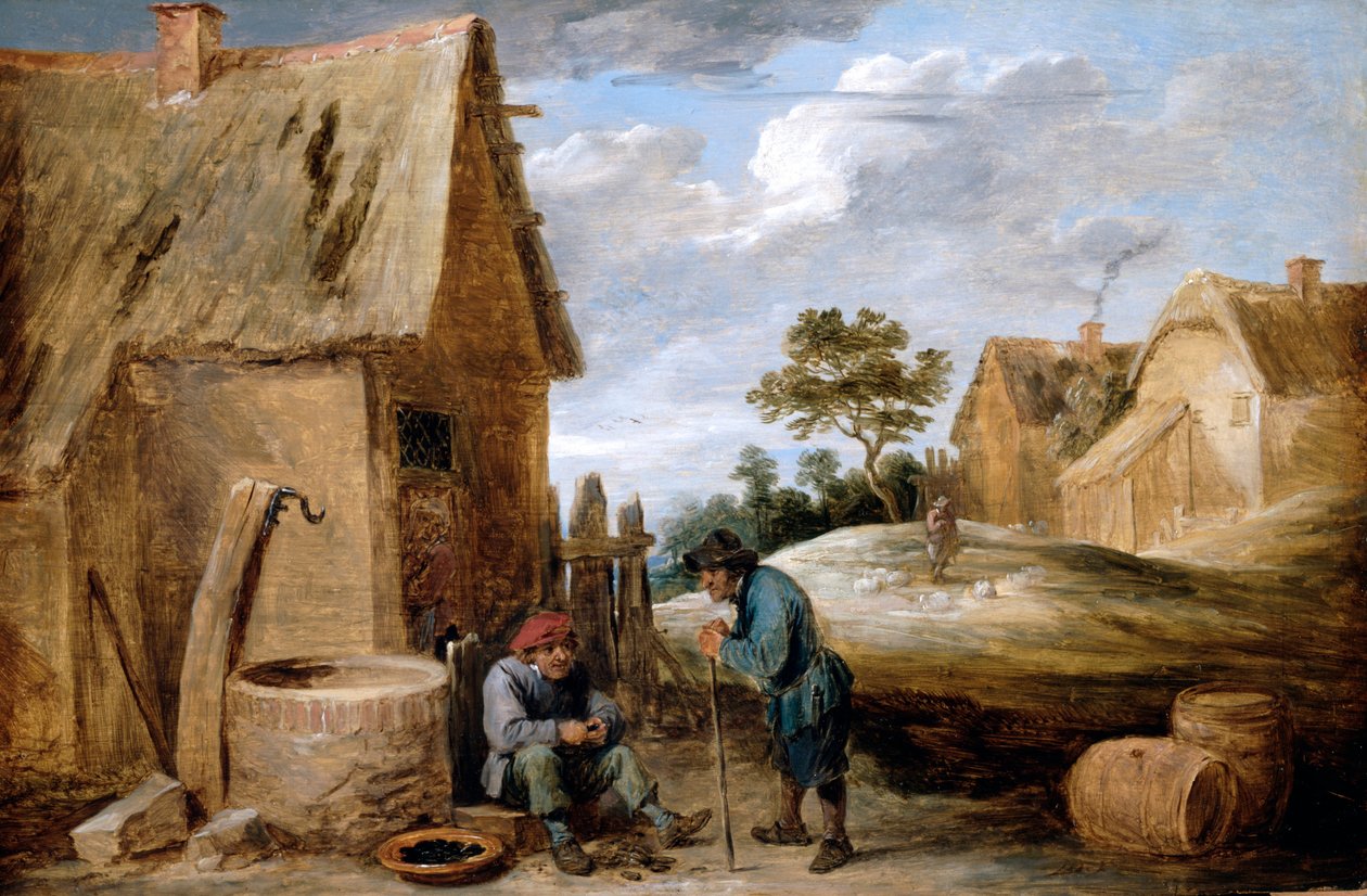 En bonde som äter musslor av David Teniers the Younger