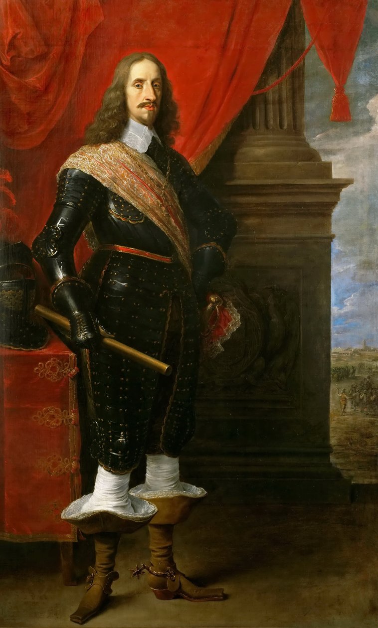 Ärkehertig Leopold Wilhelm, med belägringen av Gravelingen i bakgrunden av David Teniers the Younger