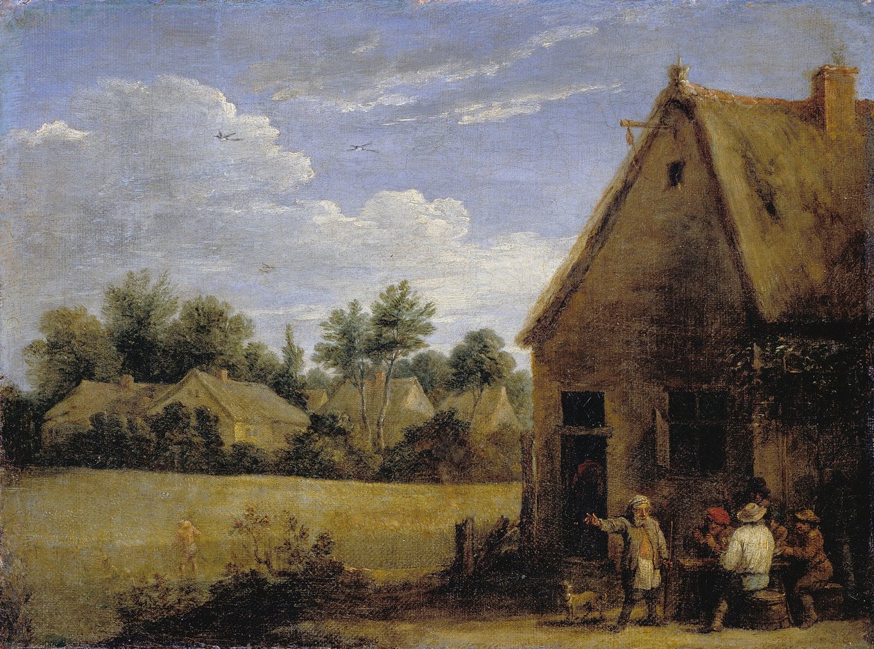 Stuga med bönder som spelar kort av David Teniers the Younger