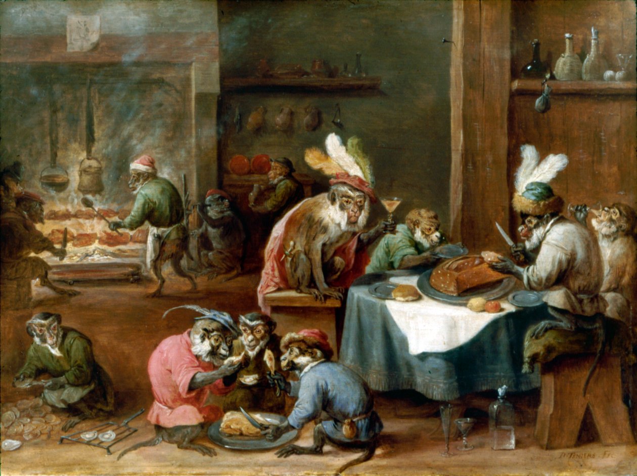 Mahlzeit kostümierter Affen av David Teniers the Younger