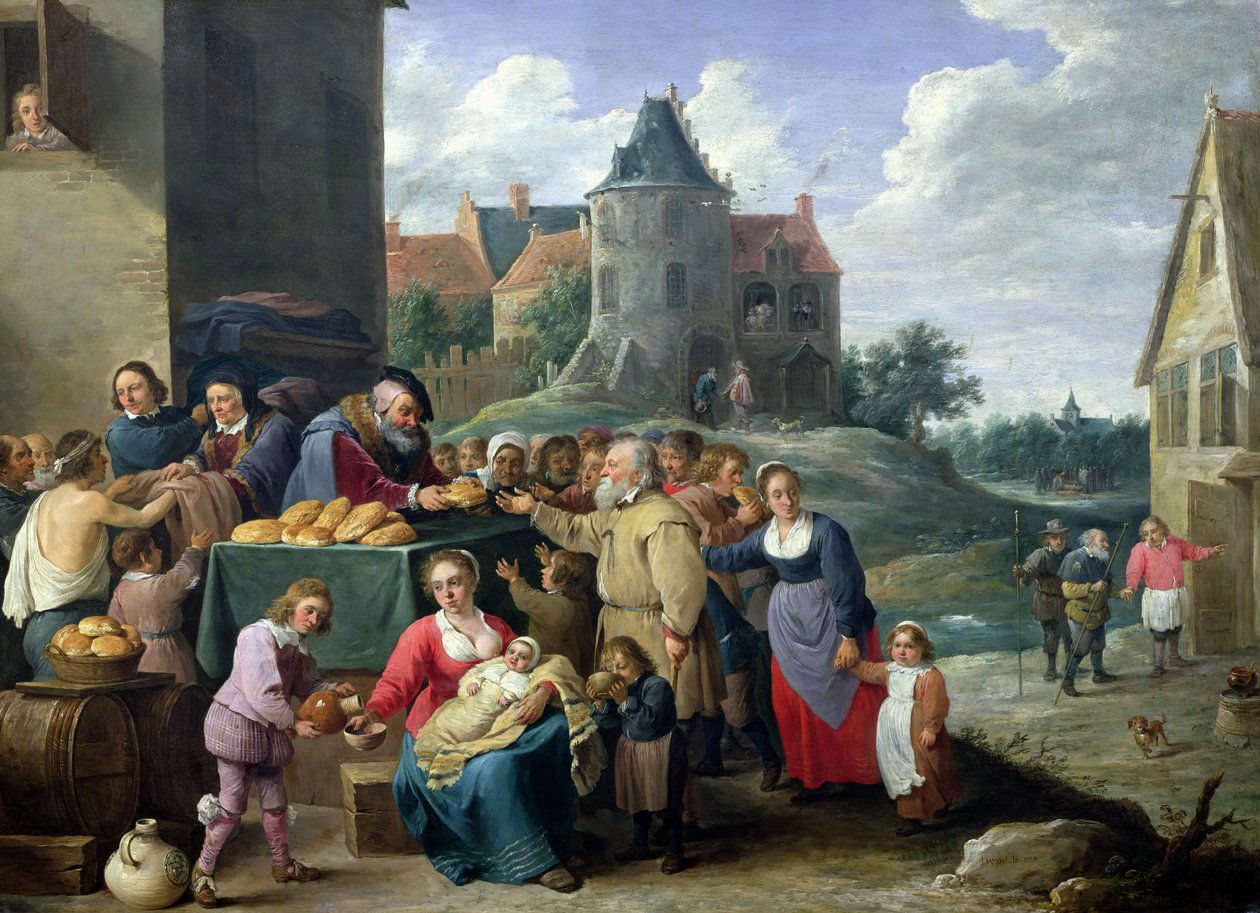 The Seven Acts of Mercy (olja på kort) av David Teniers the Younger