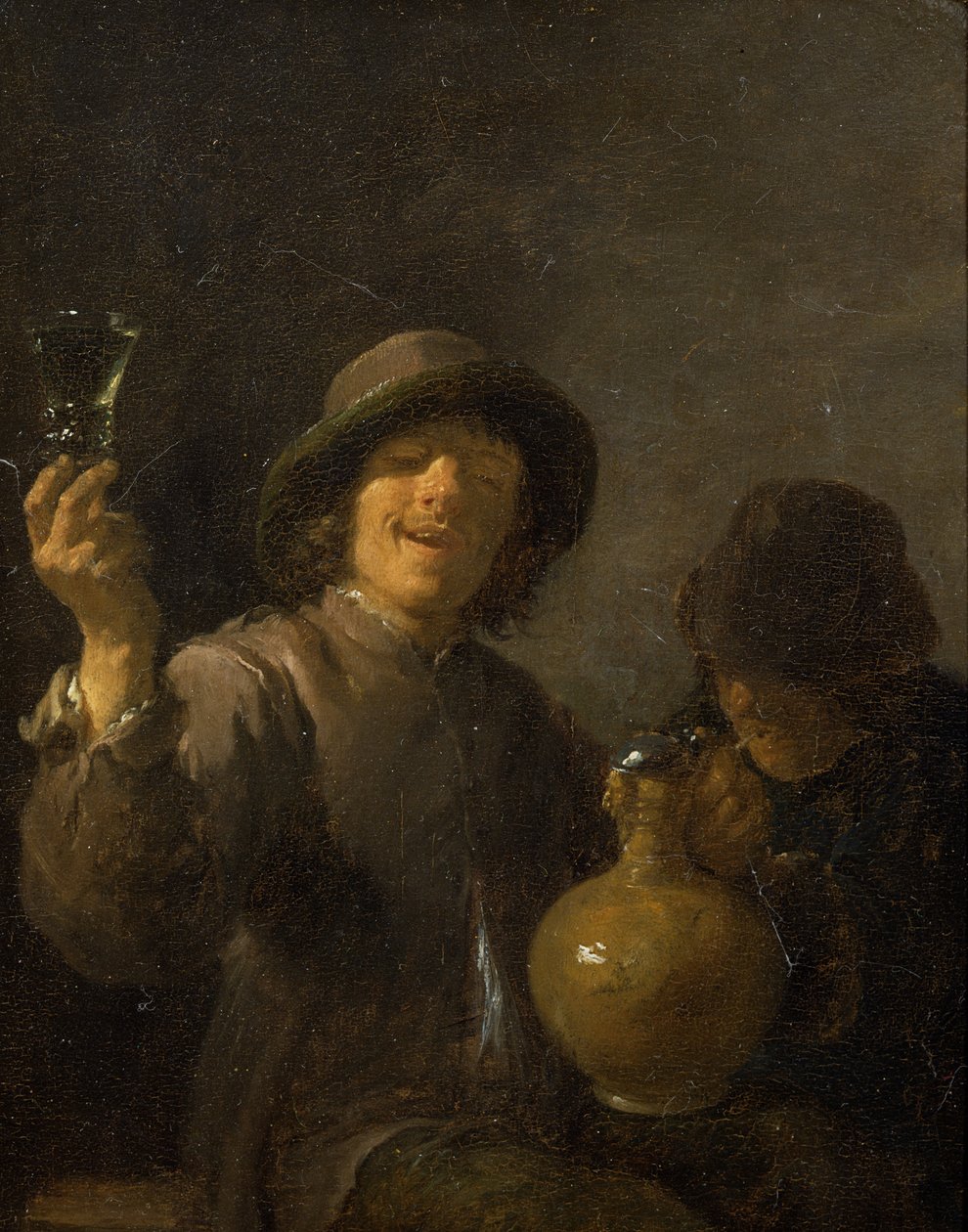 Two Boors dricker (panel) av David Teniers the Younger