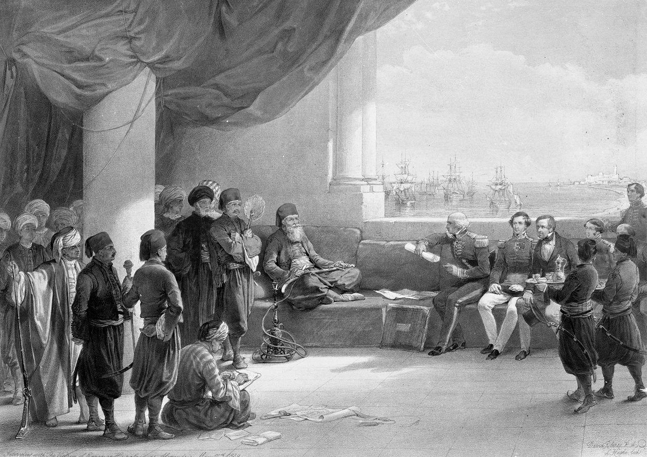 Intervju med vicekungen av Egypten på hans plats i Alexandria, från "Egypten och Nubien", litografisk av Louis Haghe av David (after) Roberts