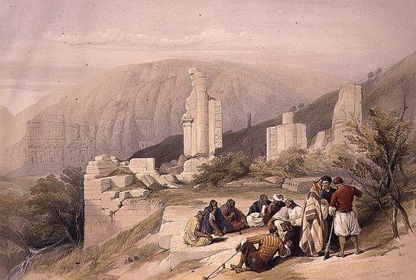 Rester av en triumfbåge i Petra, 8 mars 1839, skylt 100 från volym III av "Det heliga landet", graverad av puben Louis Haghe (1806-85). 1849 (lito) av David (after) Roberts