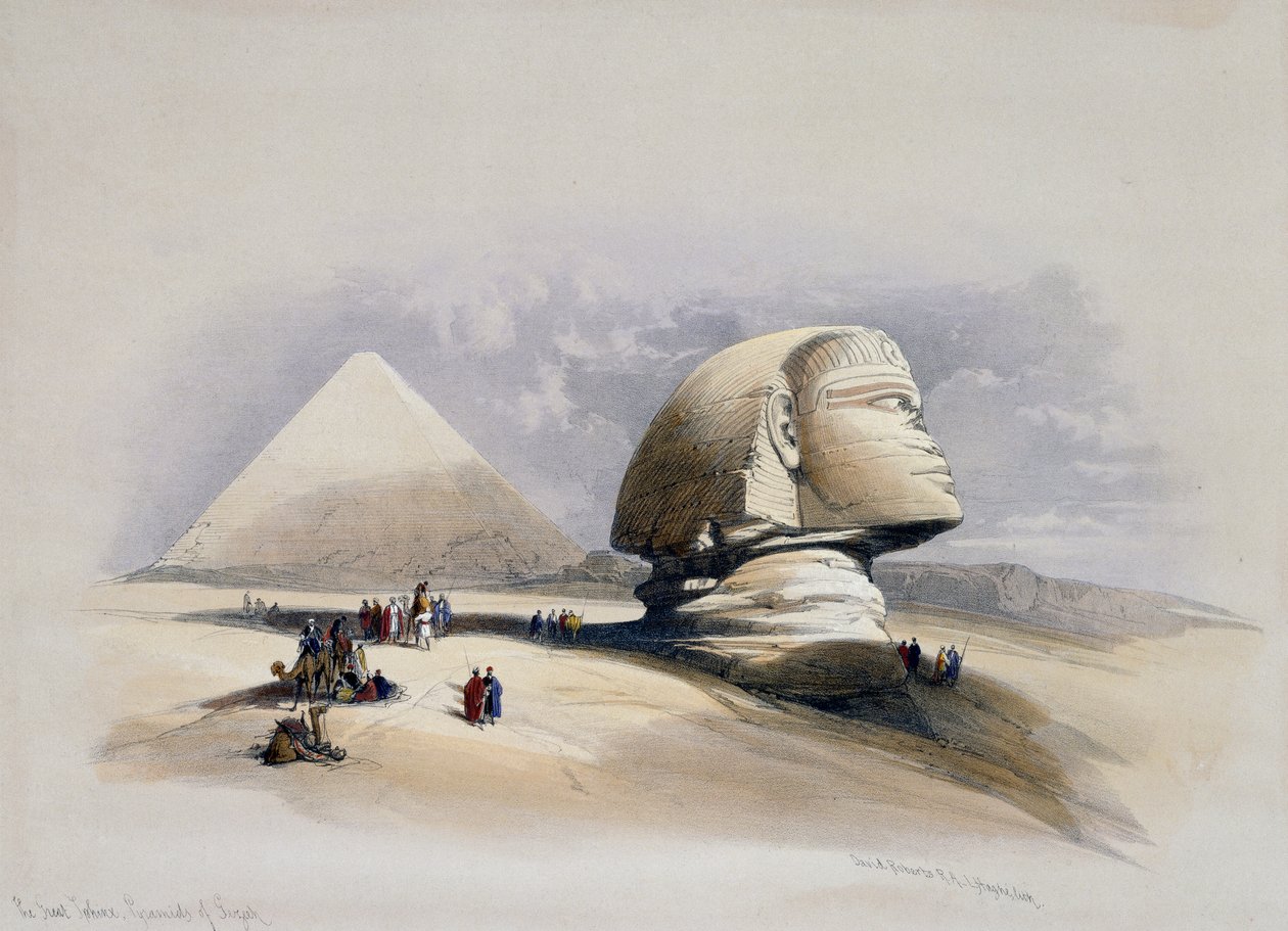 Vy över Giza Necropolis, gravyr från design av David Roberts (1796-1864) av David (after) Roberts