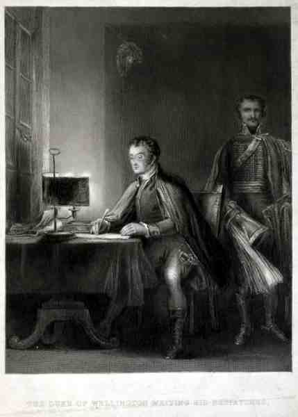 Hertigen av Wellington skriver sina meddelanden, graverad av William Greatbach (f.1802) (gravyr) av David (after) Wilkie