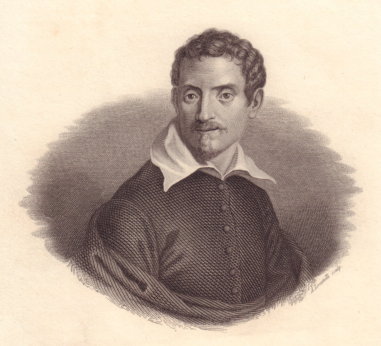 Porträtt av den italienske målaren Domenico Zampieri även känd som Domenichino (1581-1641), kopparstick av A Locatelli av John Ward Dunsmore