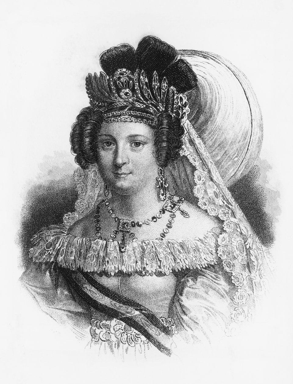 Porträtt av Maria Cristina de Borbon (1806-1878), drottning gemål av Spanien från 1829 till 1833, och drottning regent från 1833 till 1840, gravyr av John Ward Dunsmore