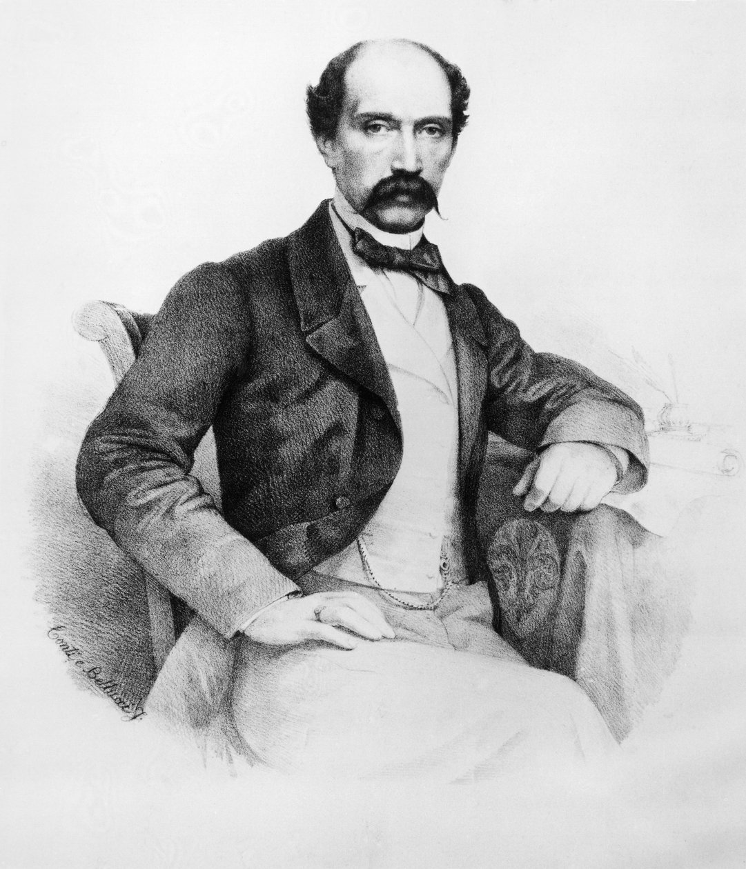 Porträtt av markis Ferdinando Bartolommei (1821-1869), italiensk revolutionär och politiker som spelade en viktig roll i politiska händelser i Toscana från 1848 till 1860, gravyr av John Ward Dunsmore