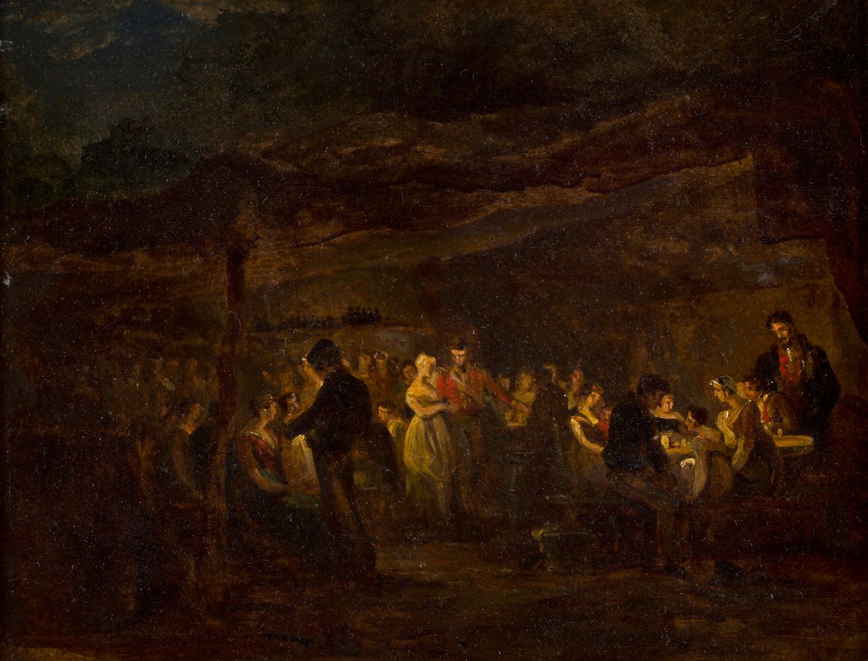 En kvällsbankett, soldater före ett slott (olja på panel) av David (circle of) Wilkie