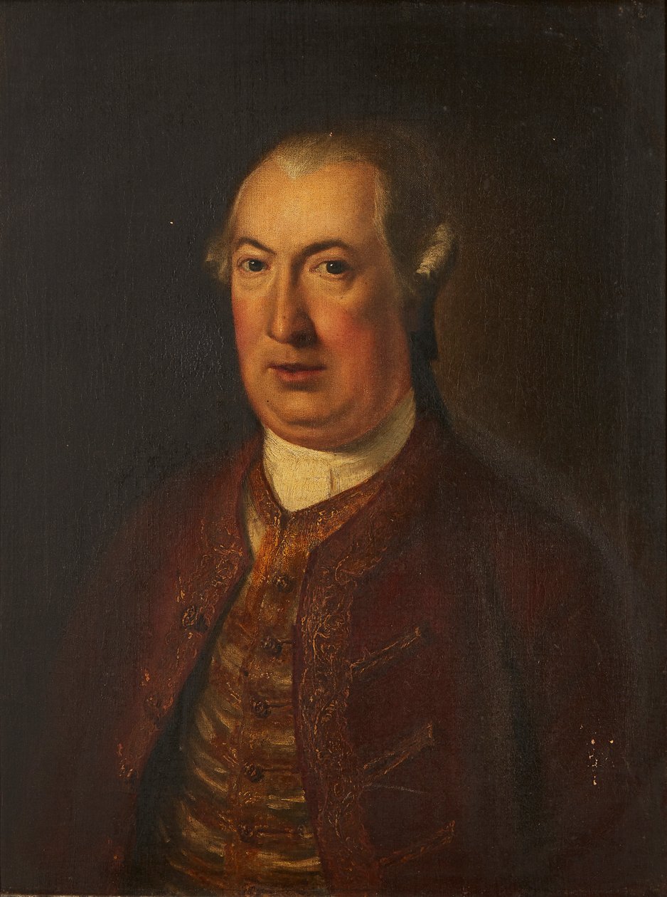 Halvlångt porträtt av en gentleman i en broderad jacka och väst (olja på duk) av David (follower of) Martin