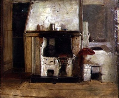 A Kitchen Hearth (olja på duk) av David (follower of) Wilkie