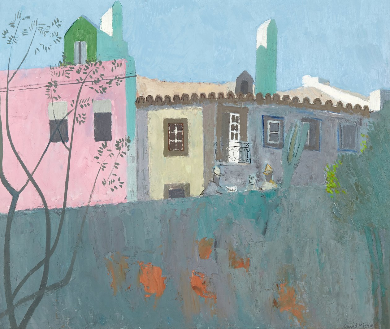 Konversation i en portugisisk by, ca 1961-67 (olja på hårdpapp) av David Alan Redpath Michie
