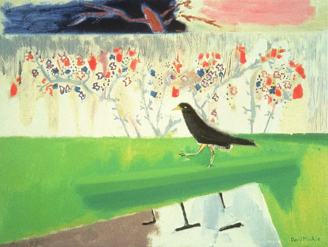 Mynah and Roses (olja på duk) av David Alan Redpath Michie