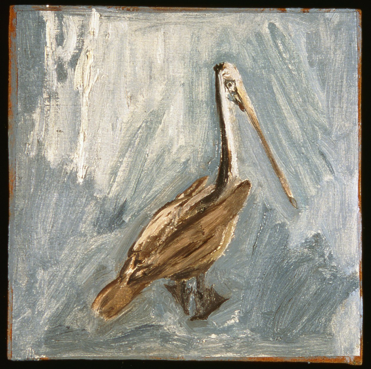 Pelican (olja på duk ombord) av David Alan Redpath Michie