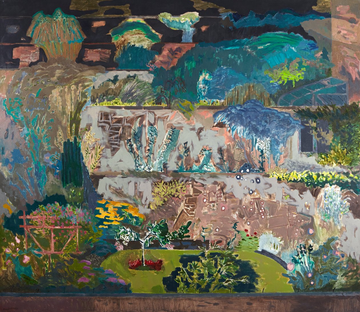 Suffolk Road Back Gardens, ca 1993 (olja på duk) av David Alan Redpath Michie