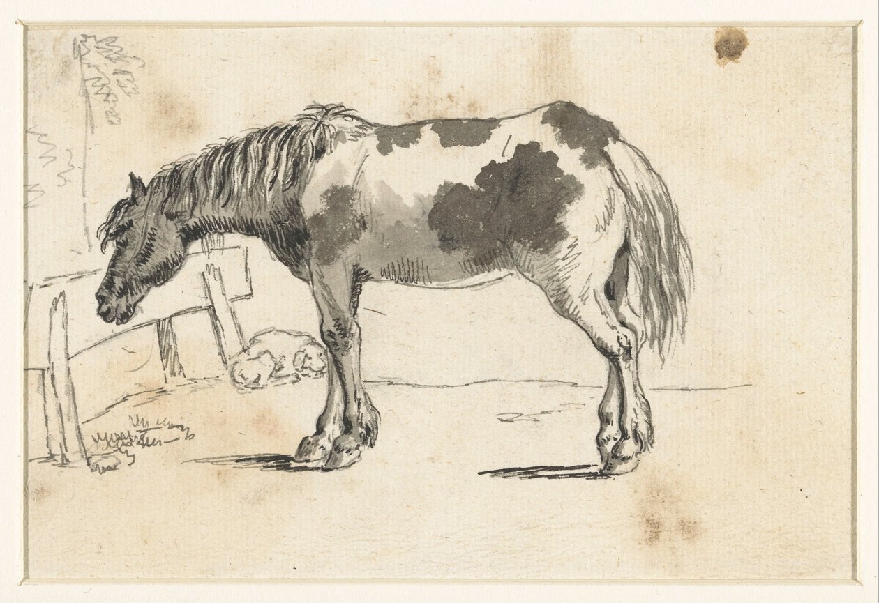 Stående häst och en liggande hund av David Alphonse de Sandoz Rollin