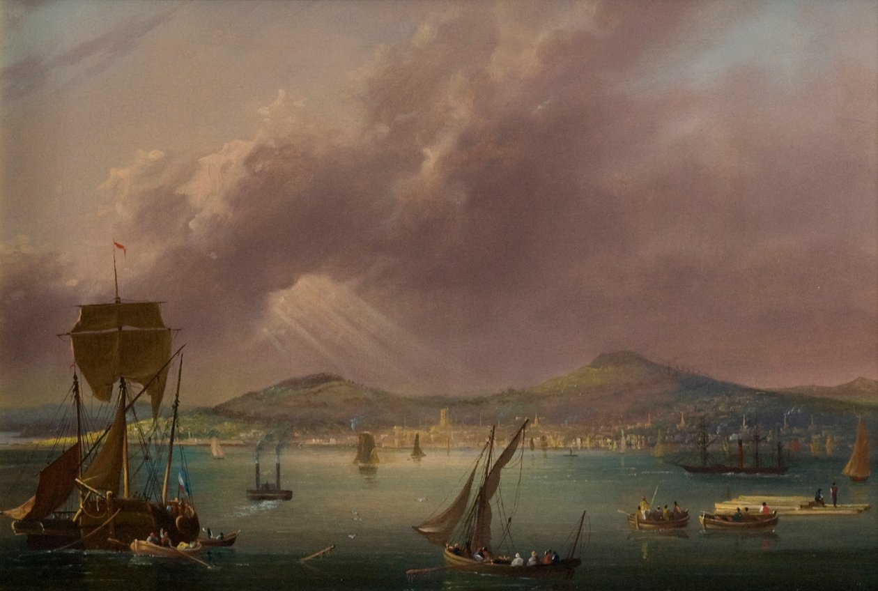 Dundee from the River, ca 1835 (olja på duk) av David Angelo Andrews