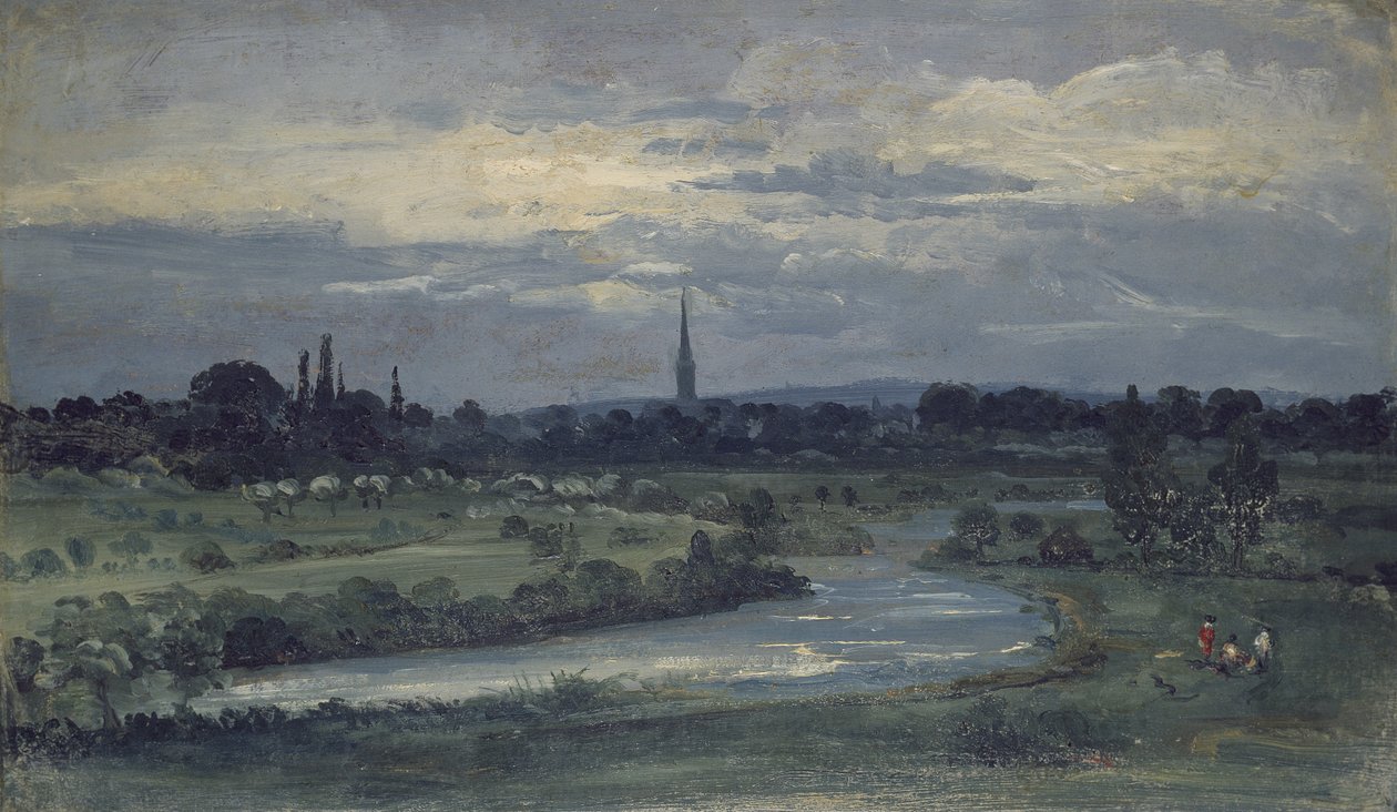 Utsikt från Pugins hus nära Salisbury (olja på frässkiva, monterad som ritning) av David Charles Read