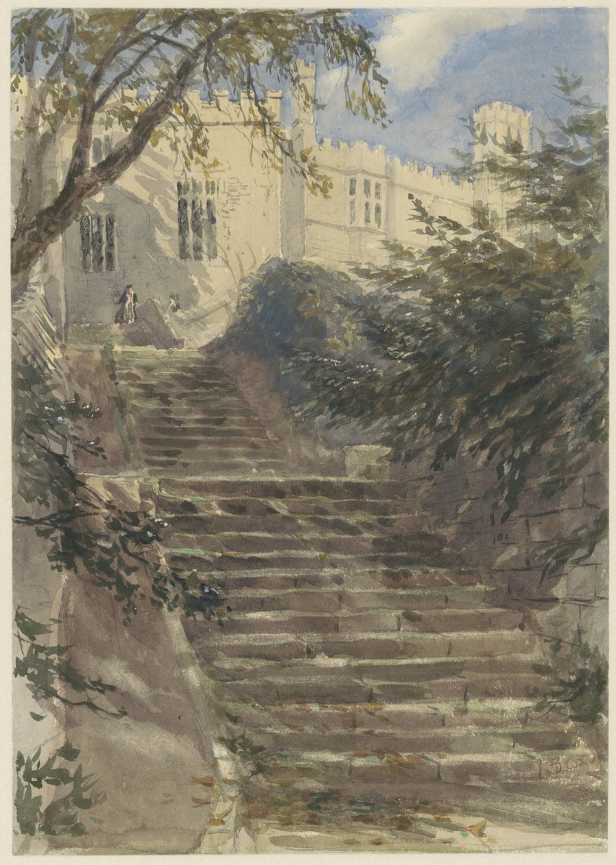Trädgårdstrappa vid Haddon Hall (Derbyshire) av David Cox (I)