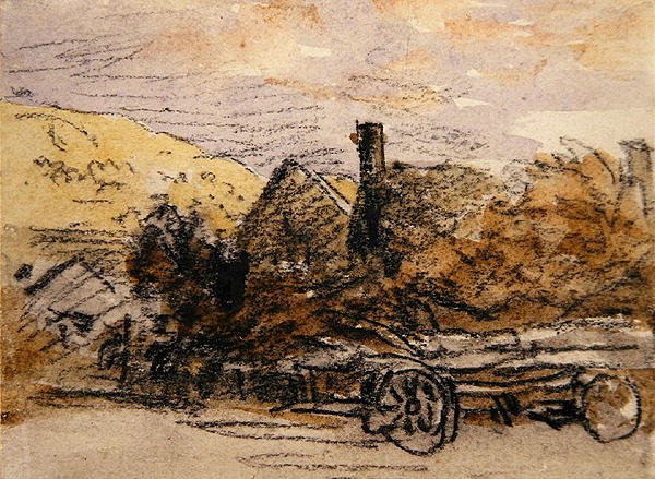 En timmervagn (svart krita och akvarell) av David Cox