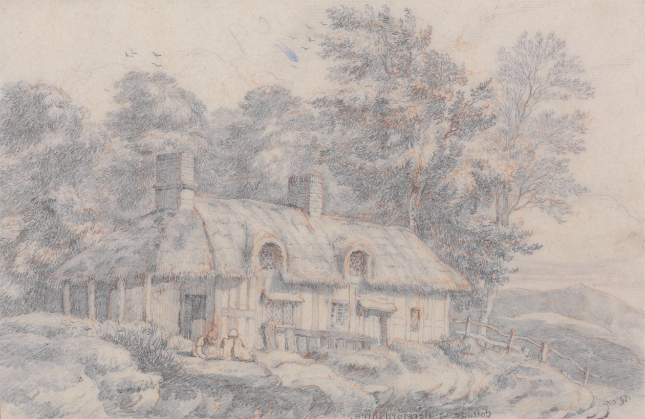 Stuga i Herefordshire, ca 1820 (grafit på papper) av David Cox