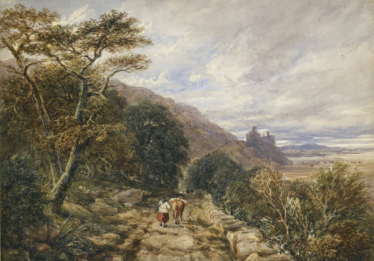 Landsväg som leder till Harlech Castle, 1842 (akvarell och kroppsfärg över grafit) av David Cox